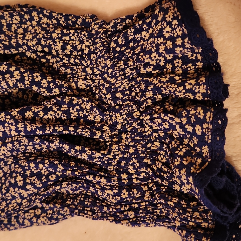 Free People Cropped Navy Floral Blouse Womans Size Medium - Picture 5 of 12